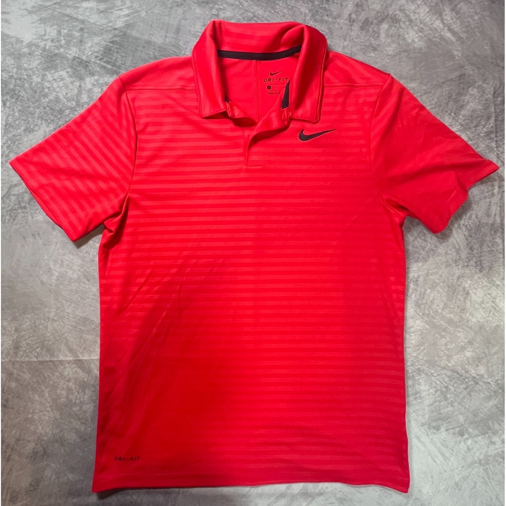 Nike Dri-Fit Polo Shirt Mens Small Red Swoosh Golf Tennis Performance Top